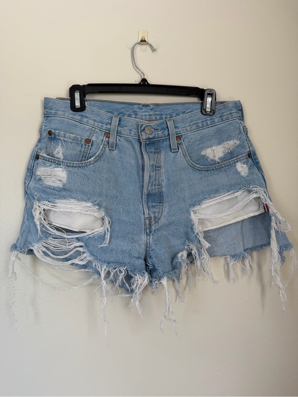 Levi's 501 Light Wash Distressed Ripped High-Rise Denim Shorts Size 30